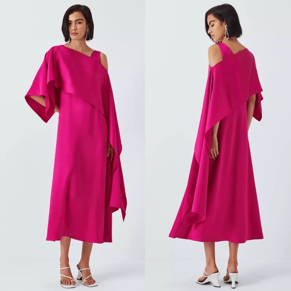 MaxMara Fuchsia Asymmetric Cold-Shoulder Midi Dress